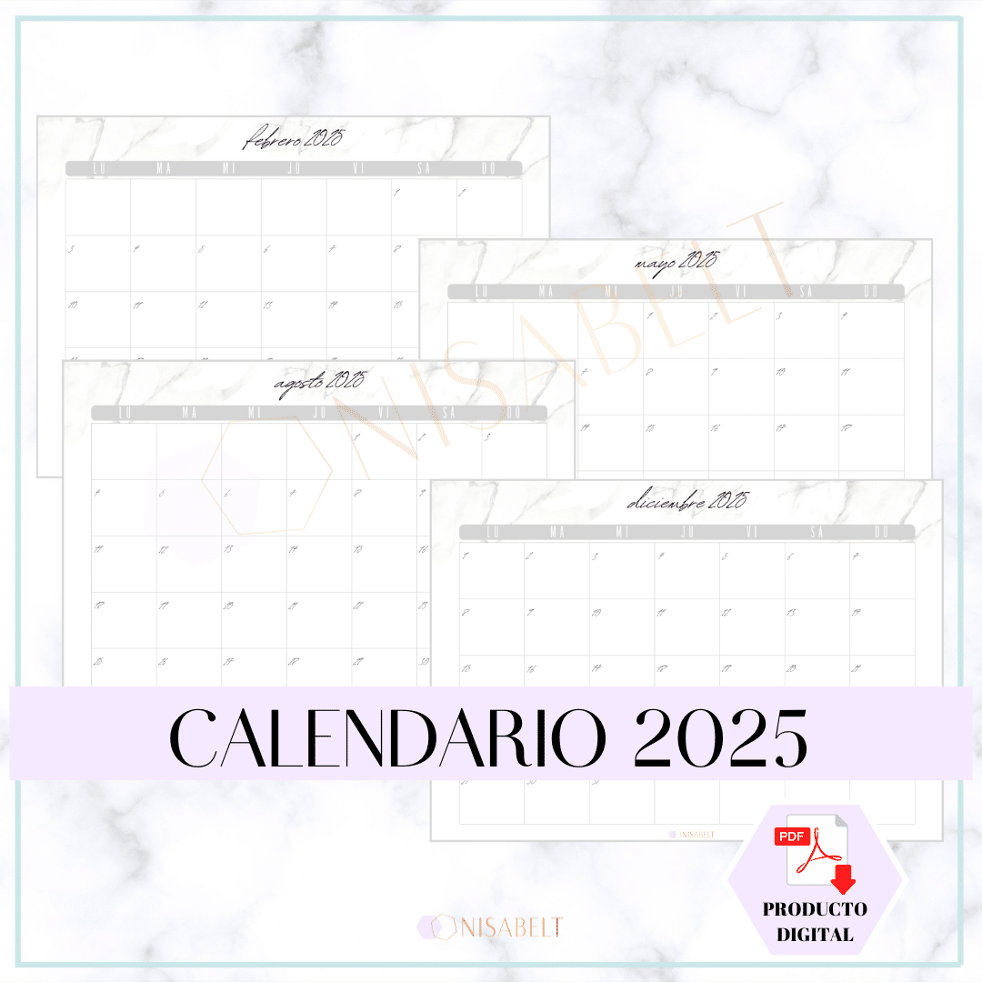 Calendario Mensual 2025 mármol