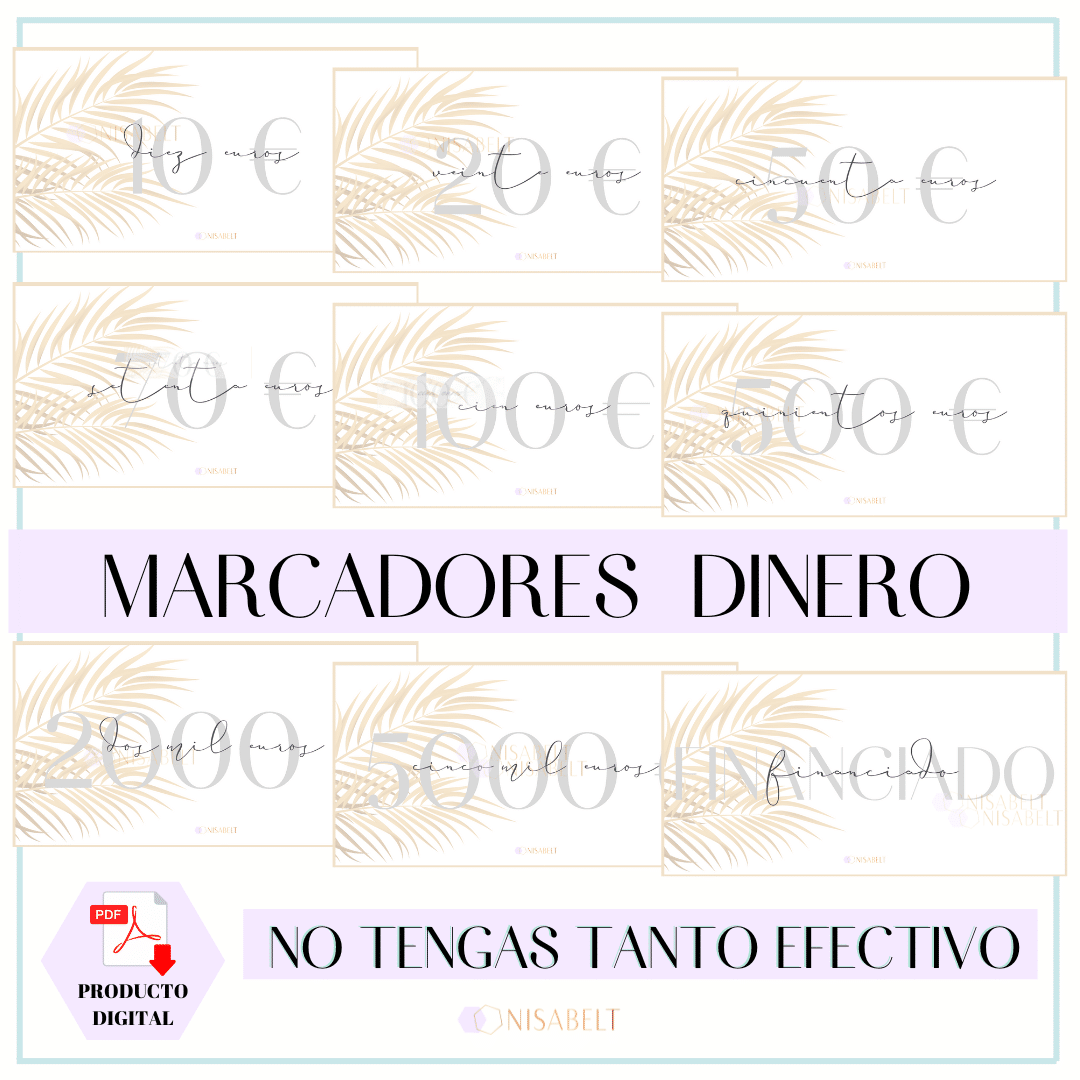 Marcadores dinero efectivo método de sobres palmeras